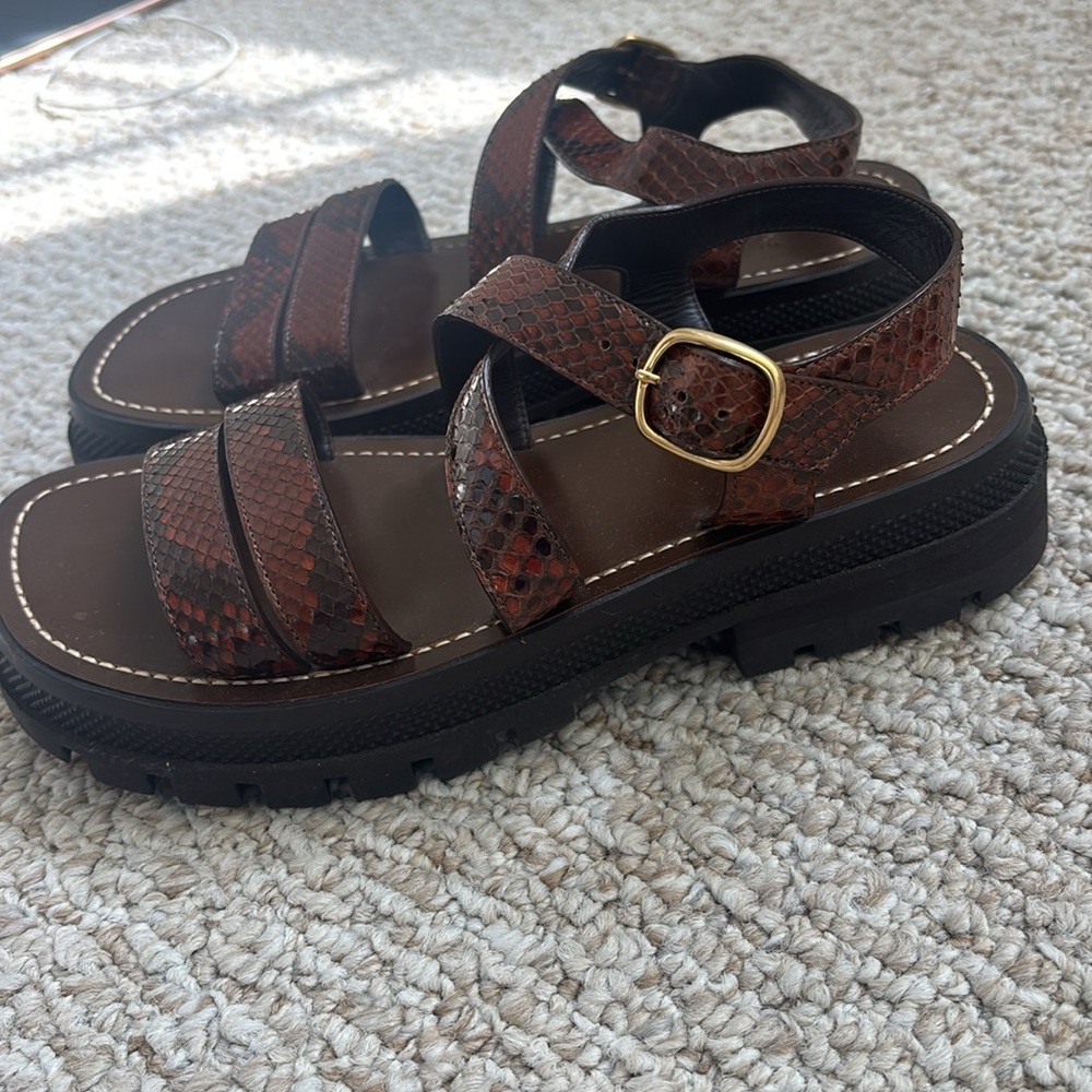 CELINE python Strappy Sandals with Gold Buckle - Picture 4 of 10